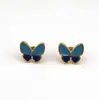 Pendientes de Mariposa Novedosos y de Moda en Acero de Titanio con Goteo de Aceite para Mujer, Pendientes Pequeños de Acero Inoxidable de Alta Gama Estilo Chanel al por Mayor