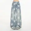 Jeans de perna reta para comércio transfronteiriço, mulheres, outono, estampa completa, sensação, calça larga solta, moderna, bonita, novo retrô americano, solta
