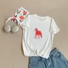 Camiseta de Manga Corta con Estampado de Pony Rojo Estilo Retro Japonés Algodón Puro Verano Alta Gama Ajustada Casual para Mujer