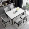Juego de mesa y sillas de comedor de mármol estilo italiano, mesa de comedor moderna para uso doméstico, madera maciza, apto para apartamentos pequeños, diseño de lujo ligero, mesa de comedor rectangular estilo occidental