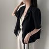 2023 otoño nueva moda simple tres botones manga corta traje abrigo corto marea de traje pequeño para mujer