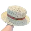 Estilo Old Money Retrô Vazado Topo Plano Chapéu de Sol para Proteção Solar de Verão na Praia para Mulheres Chapéu de Palha