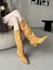 Novedad Otoño/Invierno 2026 Puntera Puntiaguda Tacón Grueso Elegantes Botas Largas de Pierna Ancha Moda Francesa Gamuza