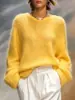 Nuevo Suéter Elegante de Color Sólido con Cuello Redondo Holgado de Manga Larga para Mujer, Ropa de Otoño e Invierno, Transfronterizo Europeo y Americano Amazon