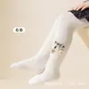 Meia-calça Infantil de Menina para Primavera com Estampa Floral e Laço 3D, Feita de Algodão Penteado Fino com Padrão de Espiga de Trigo