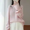 Suéter de punto para mujer 2026 Otoño/Invierno Nuevo Lana Pura Cuello Redondo Borde Enrollado Manga Larga Bordado Holgado Pulóver