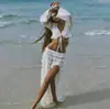 Conjunto de Duas Peças Europeu e Americano Transfronteiriço Sexy para Praia Bikini Cobertura Manga Longa Revelador da Cintura Proteção Solar Renda Fenda Saia Longa