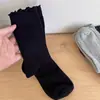 Meias com Borda Franzida para Mulheres, Meias de Cano Médio, Meias de Algodão Penteado, Meias Baggy Estilo Ballet com Listras Verticais, Meias Zhuji Sem Costura Estilo Preppy