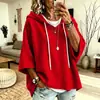 2026 Amazon Estación Independiente Transfronterizo Otoño/Invierno Nuevo Sudadera con Capucha Casual de Manga Tres Cuartos Color Sólido para Mujer