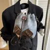 Bolsa Satchel Balde de Design Retrô de Nicho para Mulheres, Novo Cordão Personalizado em Jeans, Bolsa de Ombro Cruzada Elegante e Versátil