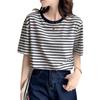 Camiseta Rayada Casual para Mujer de Manga Corta Verano 2025 Nueva Estudiante Top de Media Manga Holgado y Versátil Camiseta de Cuello Redondo Ins