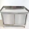 Bancada de Mesa com Porta de Correr em Aço Inoxidável 304, Mesa de Preparo Três Lados, Armário de Mesa de Corte para Cozinha de Restaurante de Hotel