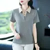 Camiseta Polo de Manga Curta com Gola Reversível de Verão para Mulheres, Meia-idade e Idosas, Manga Meia-manga, Estilosa, Elegante, Top de Verão de Alta Qualidade, Camisa Pequena da Moda