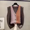 Cardigan de tricô outono novo feminino com decote V, jovem e estiloso, com cores contrastantes, peça externa plus size, colete moderno