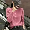 Cardigã Feminino Gola Redonda com Pedraria Outono Inverno 2026 Novo Design Malha Macia de Manga Longa Peça de Roupa Externa Top
