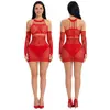 Lingerie Jacquard Vermelha de Natal com Renda Vazada Body Con Bodycon com Decote Halter Bodysuit Sexy de Renda Em Estoque