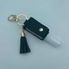 Funda de cuero sin desinfectante de manos de PU, llavero con borla para spray, botella vacía de spray de perfume desinfectante, llavero de funda de cuero