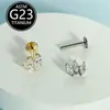Brincos e Piercings Labiais F136 de Titânio com Três Pedras, Diamantes Marquise Cravejados, Zircônia Super Brilhante, Fabricante Transfronteiriço, Joias para Body Piercing Totalmente em Titânio