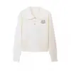 Suéter de tricô trançado com gola e bordado estilo coreano e universitário para mulheres, outono e inverno, caimento justo, casual, sofisticado, top para usar por baixo