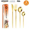 Conjunto de Talheres Martelos de Aço Inoxidável Português com Quatro Peças Principais: Faca de Bife, Garfo, Colher de Sobremesa e Garfo Atacado