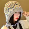 Gorro pasamontañas tejido vintage Fair Isle para mujer, otoño e invierno, adelgazante, engrosado, cálido, protector de orejas