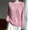 Suéter 75% Cashmere 25% Seda de Amora, Estilo Suave Francês, Suéter Base de Manga Longa Vintage