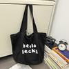 Bolsa de Lona Lavada Estilo College Retrô Feminina Casual Preguiçosa Mais Fácil de Combinar Bolsa de Ombro Aula Deslocamento Bolsa Tote de Grande Capacidade