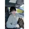 Camiseta de Manga Longa com Gola Estilo Chanel Henry para Homens, Outono Estilo Americano Malha Jacquard Pesada com Listras Espinha de Peixe Camisa Polo Moletom