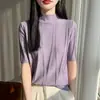Suéter de Punto Pulóver Nuevo para Mujer Transfronterizo Otoño 2026, Manga Corta, Cuello Semi Alto, Ajustado con Lentejuelas, Camiseta Base
