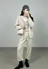 Conjunto de Suéter Casual Fashion Estilo Coreano para Mulheres Outono Inverno Novo Estilo Preguiçoso com Capuz Tricô Solto Calça Wide-Leg Conjunto de Duas Peças