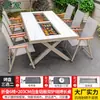 Mesas y Sillas Nórdicas de Exterior Mojia, Aleación de Aluminio con Acabado de Madera, Mesas con Parrilla Eléctrica y de Carbón, Mesas y Sillas para Barbacoa de Exterior en Patio para Uso Doméstico