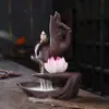 Queimador de incenso de refluxo original roxo de areia transfronteiriço Lótus bergamota não-fase porcelana branca flor feita à mão Zen queimador de incenso de refluxo