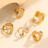 Anillo Abierto de Acero Inoxidable Estilo Ins Europeo y Americano con Líneas Geométricas Recortadas Combinación de Colores Dorado y Plateado Anillo Esférico de Acero de Titanio Transfronterizo