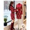 Vestido suéter de punto coreano para mujer, otoño e invierno, patrón de rombos, elegante, ajustado, bodycon, adecuado como capa base debajo de un abrigo