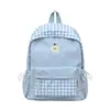 Mochila de estudiante energética estilo dulce lechoso a cuadros de caramelo de goma azul claro luz de estrellas, mochila pequeña dulce fresca y curativa para chica