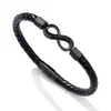 Pulseira de Couro de Primeira Camada em Aço Inoxidável, Pulseira Infinito de Figura Oito, Pulseira Versátil Unissex Hip-Hop Rock em Aço Inoxidável