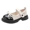 Zapatos Mary Jane de Cuero para Niñas, Nuevo Estilo Otoño, Moño, Suela Suave, Zapatos de Princesa, Bailarinas Francesas Elegantes para Niños