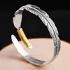 Pulsera de Aleación con Diseño Creativo Personalizado de Pluma para Hombre, Estilo Retro Transfronterizo, Tamaño Ajustable, Venta Directa del Fabricante