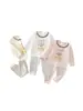 Conjunto de ropa interior térmica de algodón puro 'Cake Bear' para niños y niñas, conjunto de ropa para el hogar Clase A, pijama sin costuras para bebés