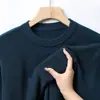 Suéter de punto liso de cuello redondo para hombre, exportación transfronteriza, nueva colección otoño/invierno 2026, hecho con hilo core-spun, suéter básico versátil