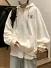 Sudadera con capucha retro americana minimalista de media cremallera para hombre y mujer, atuendo casual versátil de primavera y otoño para parejas, chaqueta estilo Harajuku