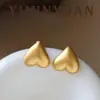 Pendientes de botón con forma de hoja y corazón martillado mate, a la moda, sencillos, versátiles, con un toque de lujo ligero y alta gama, pendientes con pasador de plata 925 para mujer