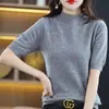 Camisa básica de punto a la moda, versátil para primavera y otoño, nuevo top ajustado de cinco mangas, cuello medio holgado, estilo de mujer de manga media