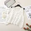 Top de Abrigo Casual sin Mangas de Cuello Redondo con Bordado de Encaje Tridimensional de Color Sólido Artístico para Mujer Tallas Grandes para Verano
