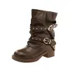 Botas femininas, coleção outono 2026, novo estilo retrô, altura ajustável, sola macia, cabedal em couro, design vintage, cano baixo, botas de montaria estilo western