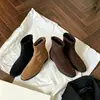 Otoño/Invierno Nuevo Estilo Punta Cuadrada Retro Gamuza Merade Tacón Grueso Adelgazantes Botas Cremallera Trasera Pequeñas Tacón Oculto Botines Mujer