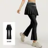 Pantalones de Yoga de Cintura Alta Bloque de Color Falso Dos Piezas para Mujer Pantalones Acampanados Dobladillo de Falda Cubre Cadera Elásticos Micro-Acampanados Fitness Deporte Pantalones Largos Ropa Exterior