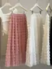 Saia de tule com bolinhas em rede estilo coreano para mulheres, saia de bolo bufante de verão, cintura alta, emagrecedora, que cobre o quadril, saia em A ultra-fada