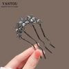 Pérola em forma de U Hairpin Advanced Sense Gun Black Comb Hair Pin Antigo Novo Chinês Hairpin Plate Hairpin Artefato Headwear