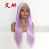 Al por mayor de fábrica popular moda morado taro cabello lacio peluca nueva encaje frontal europeo y americano fibra química cubierta para la cabeza en stock